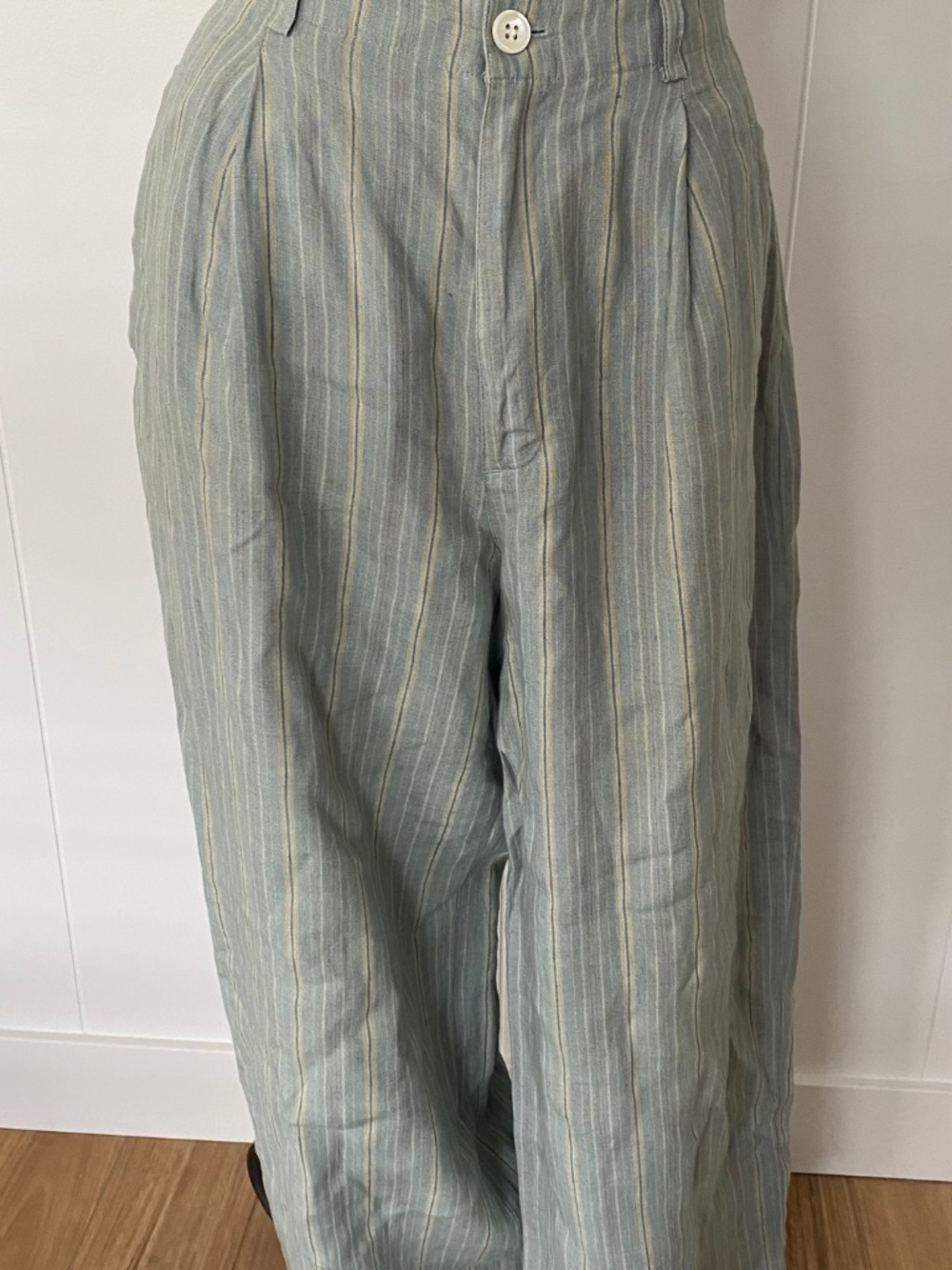 1990s Gap Linen Pleated High Waist Trousers, Striped Wide Leg Linen Pants